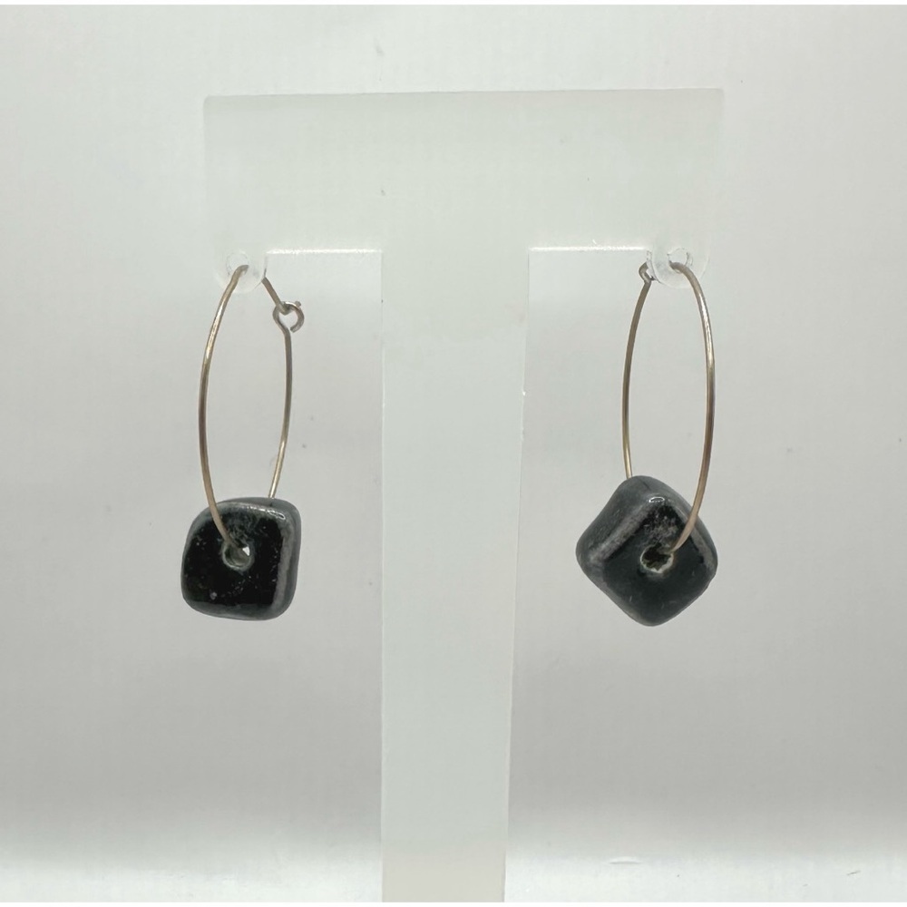 Handcrafted pair of Lightweight hoop earrings, featuring artisan ceramic beads